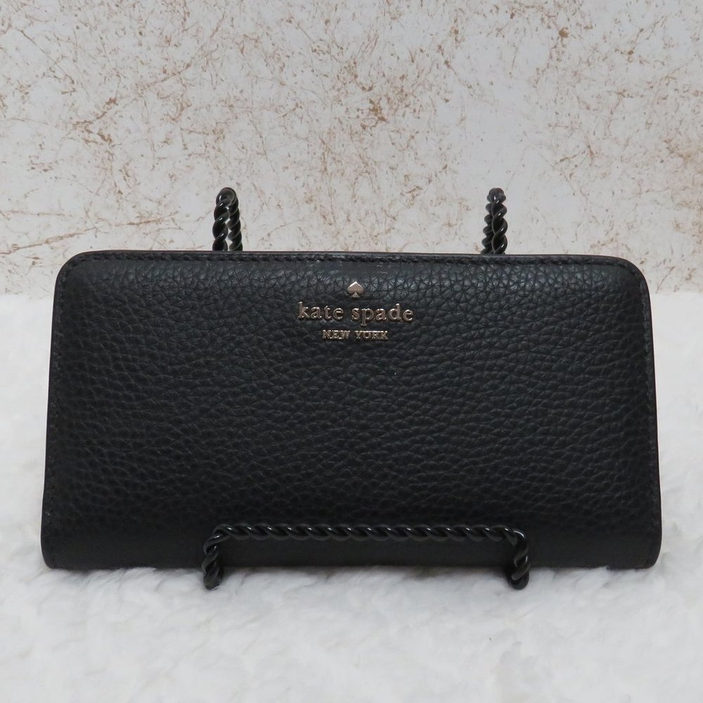 Kate Spade Pebbled Leather Large Slim Bi-old Wallet (Black)